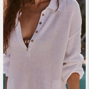Free People Beach Sweater NWT XS Oversize White Linen Cotton Coastal Sustainable